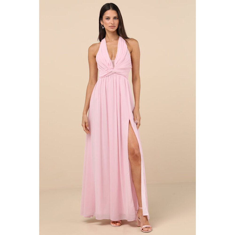 Lulus Marilina Light Pink Pleated Twist-front Maxi Dress - Size L
